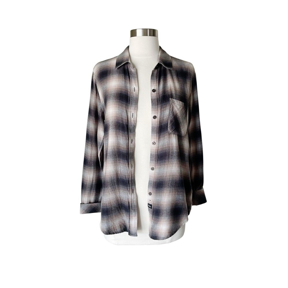 Rails Milo Plaid Flannel Shirt Women's S Latte Black Shadow Button Up Grunge Top